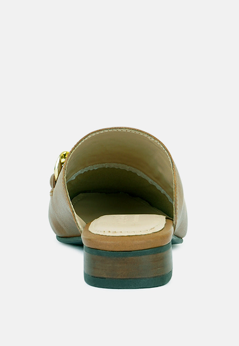 Honey Leather Chain Detail Mules