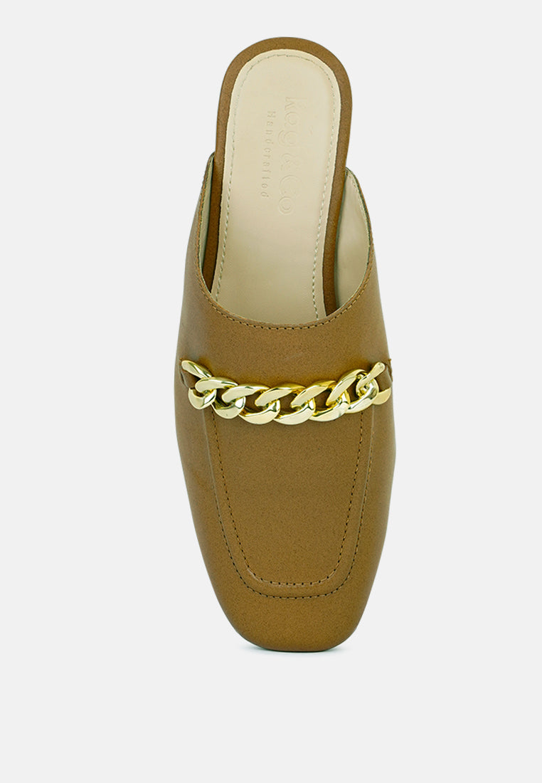 Honey Leather Chain Detail Mules