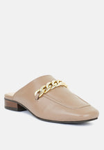 Honey Leather Chain Detail Mules