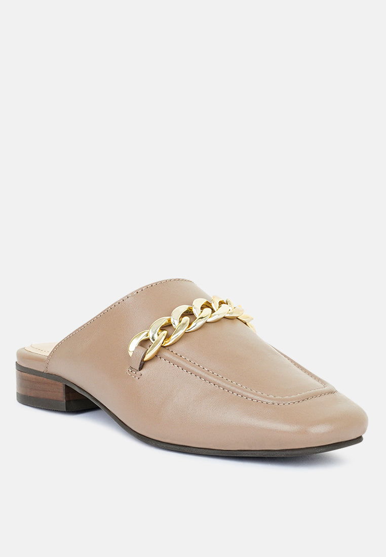 Honey Leather Chain Detail Mules