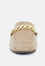 Honey Leather Chain Detail Mules