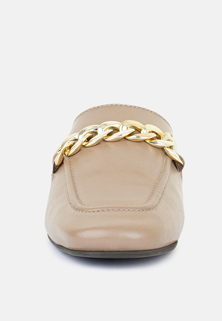 Honey Leather Chain Detail Mules