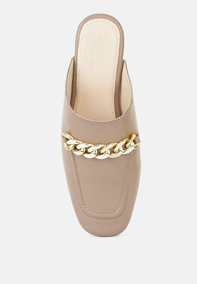 Honey Leather Chain Detail Mules