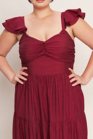 SUMMER MILK DEEP RED WOVEN MAXI DRESS