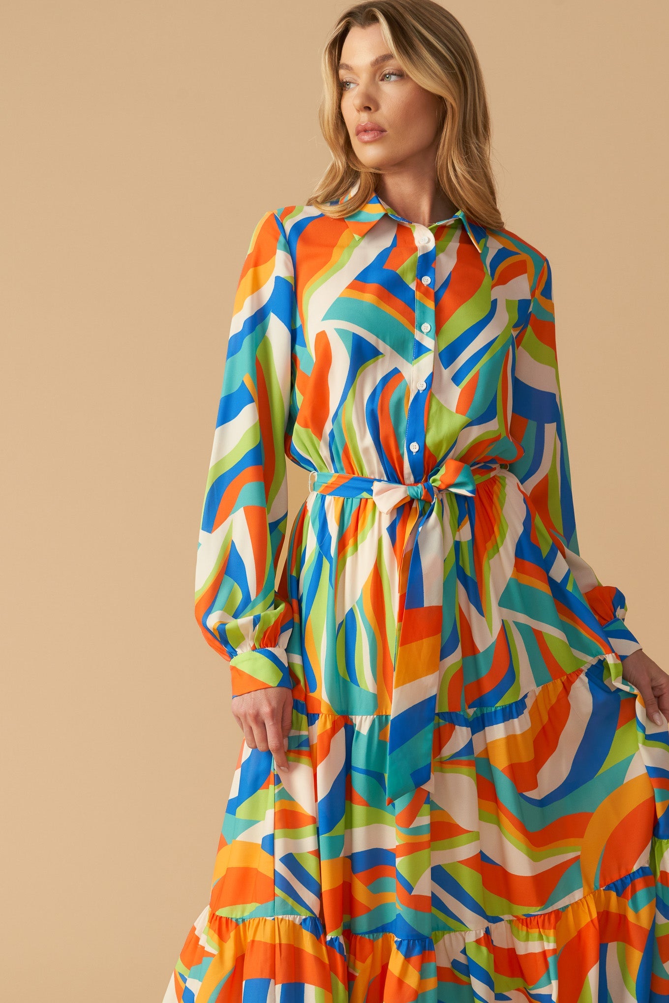 GLAM ATTITUDE WOVEN MIDI SHIRT DRESS - By Baano