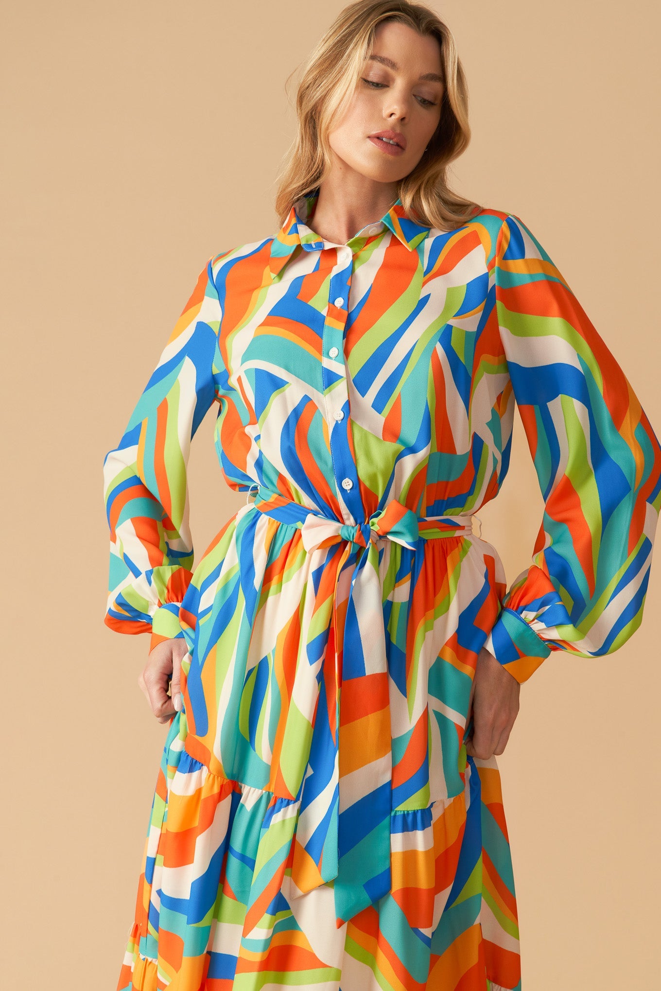 GLAM ATTITUDE WOVEN MIDI SHIRT DRESS - By Baano