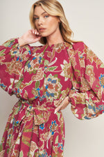 FLORALLY CHIC WOVEN MIDI DRESS Flying Tomato