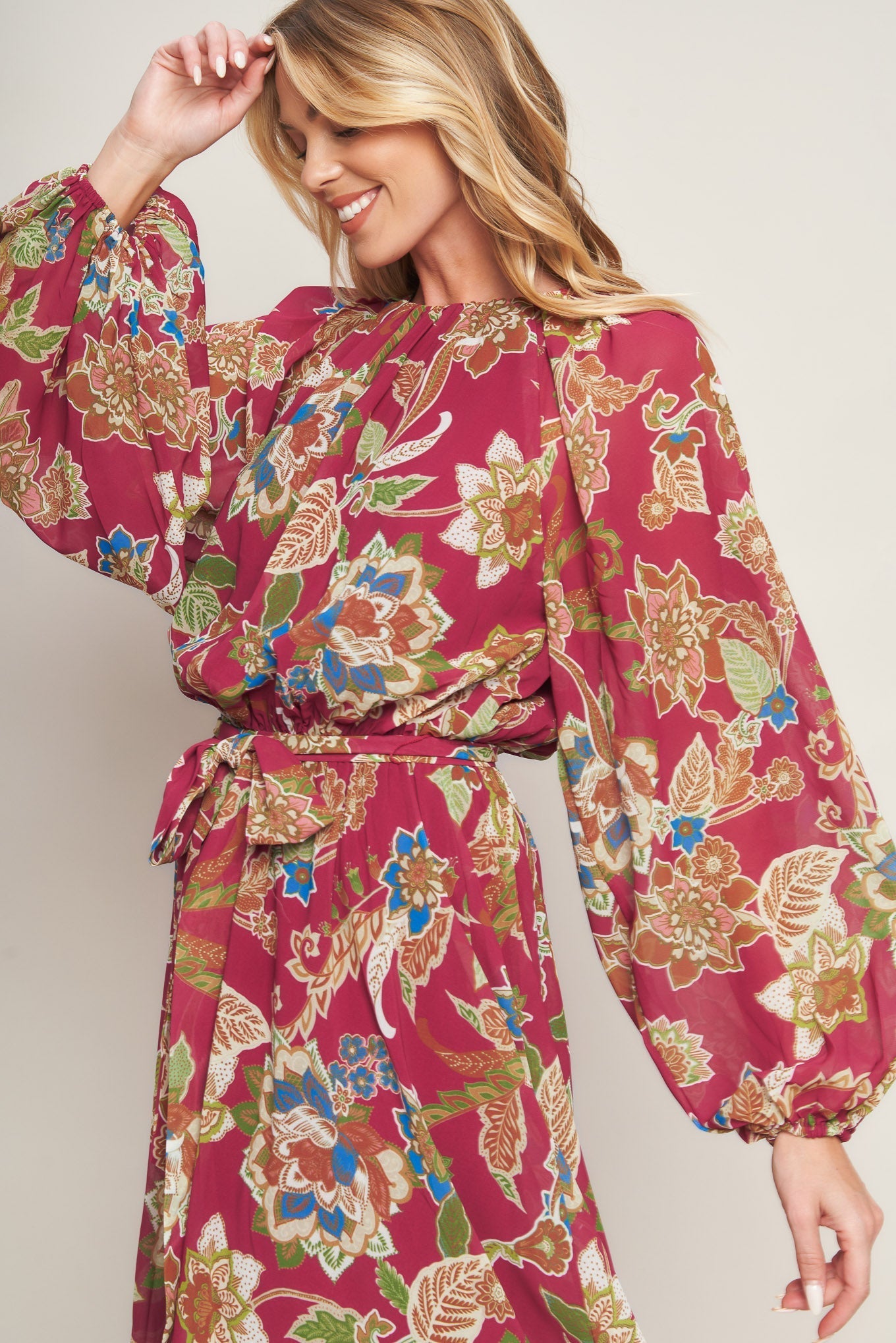 FLORALLY CHIC WOVEN MIDI DRESS Flying Tomato