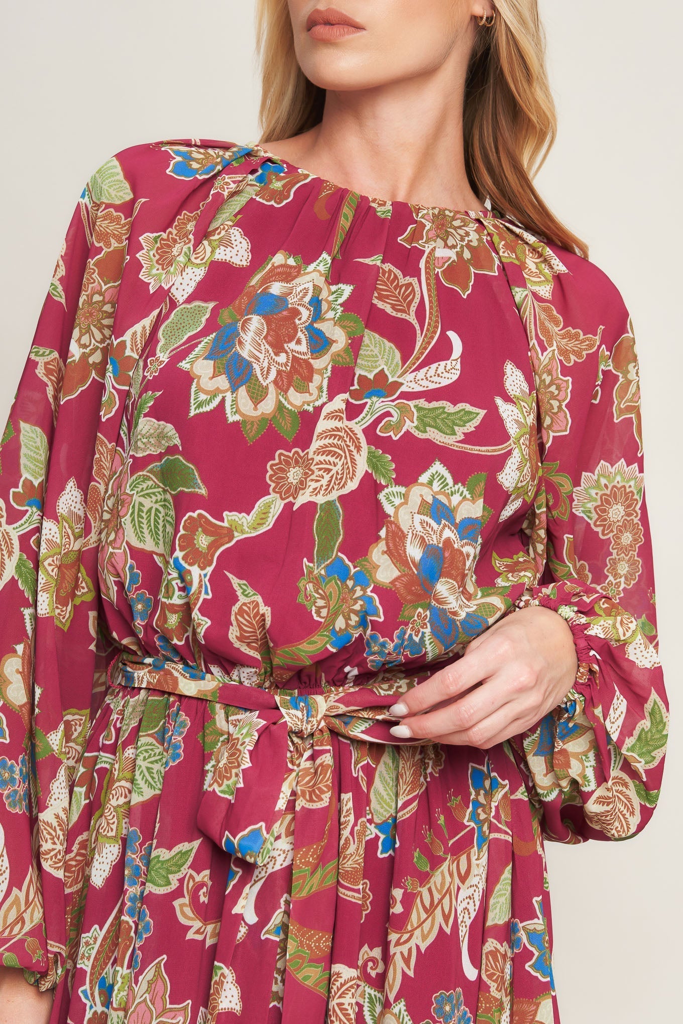 FLORALLY CHIC WOVEN MIDI DRESS Flying Tomato