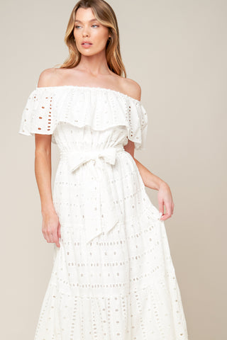 CATCHING MY BREATH EYELET MIDI DRESS - By Baano