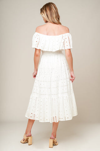 CATCHING MY BREATH EYELET MIDI DRESS - By Baano