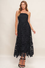 CAREFREE NIGHTS BLACK LACE MIDI DRESS - By Baano