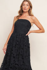 CAREFREE NIGHTS BLACK LACE MIDI DRESS - By Baano