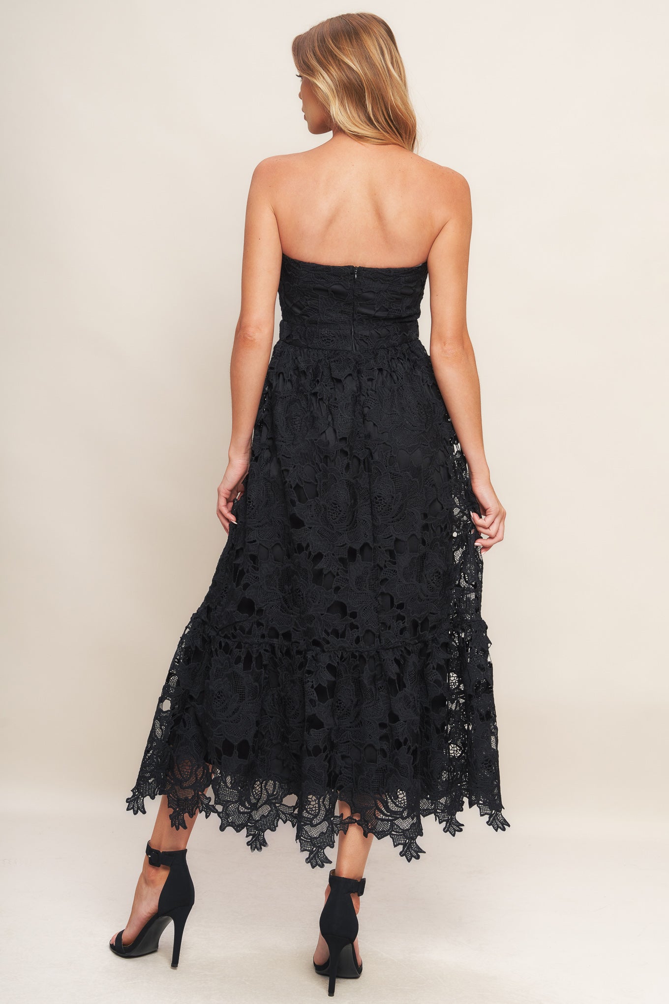CAREFREE NIGHTS BLACK LACE MIDI DRESS - By Baano
