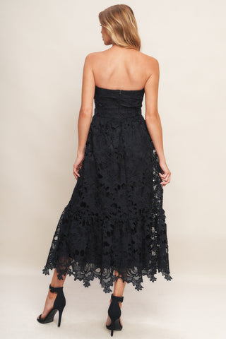 CAREFREE NIGHTS BLACK LACE MIDI DRESS - By Baano
