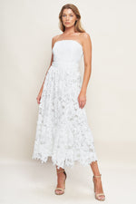 CAREFREE NIGHTS LACE OFF WHITE MIDI DRESS - By Baano