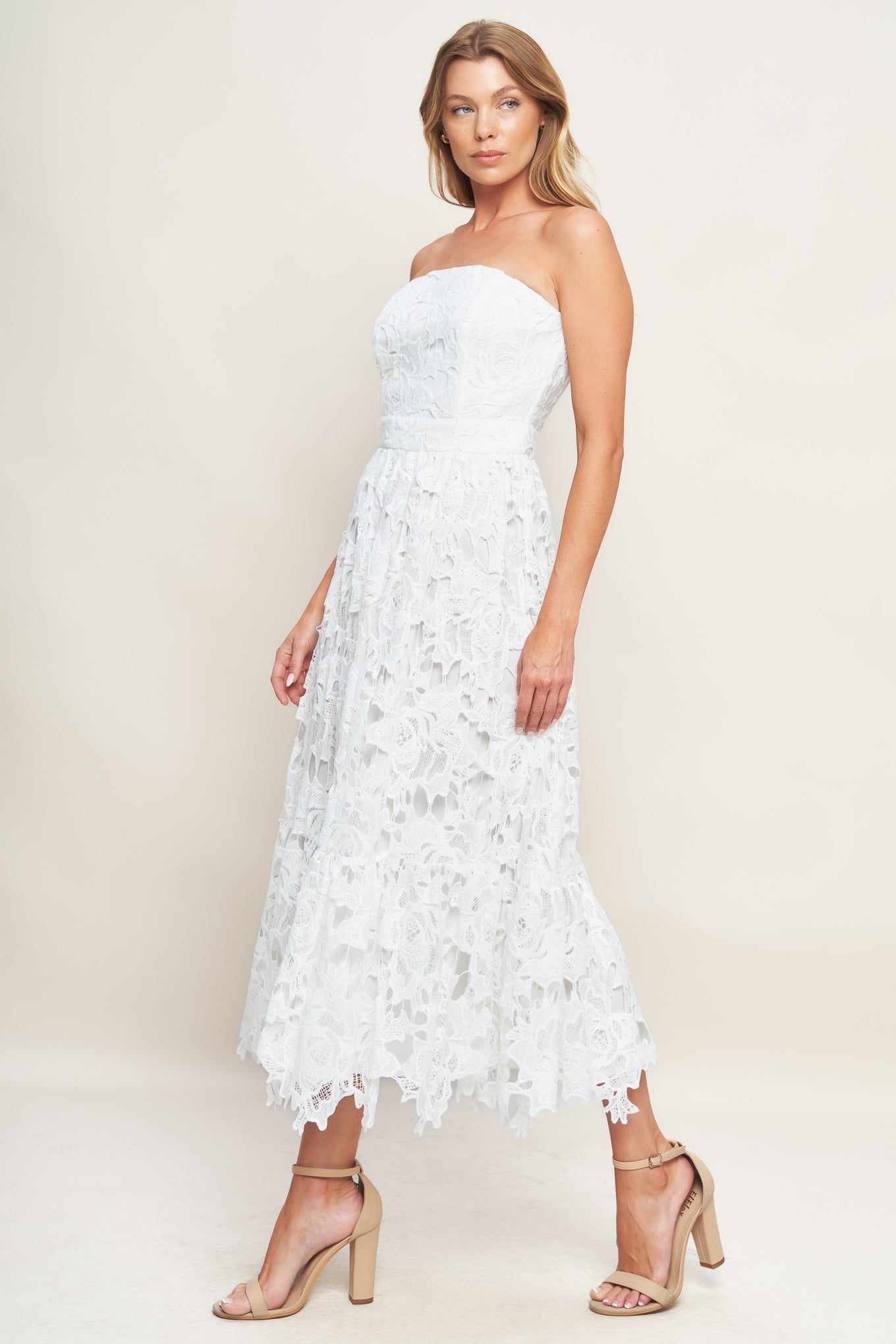 CAREFREE NIGHTS LACE OFF WHITE MIDI DRESS - By Baano