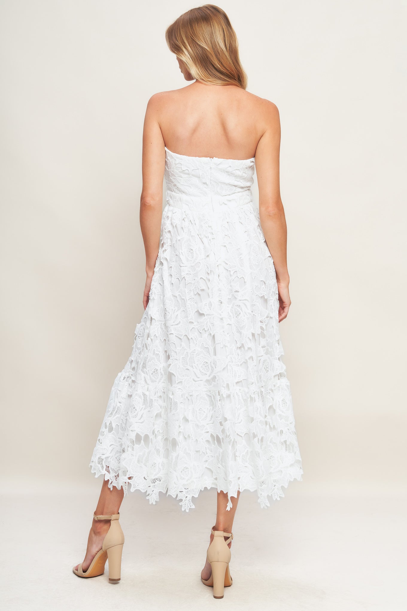 CAREFREE NIGHTS LACE OFF WHITE MIDI DRESS - By Baano