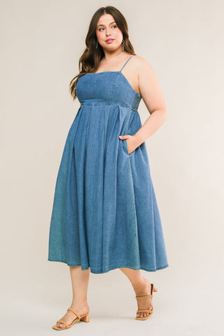 CAPTIVATING HEART DENIM MIDI DRESS - By Baano