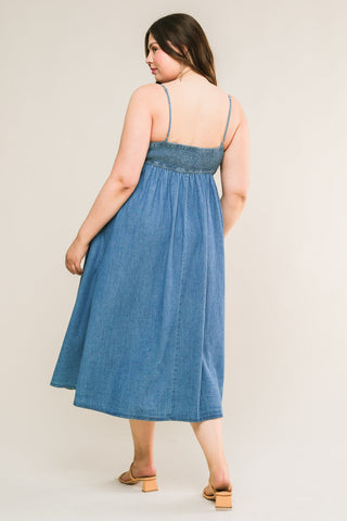 CAPTIVATING HEART DENIM MIDI DRESS - By Baano