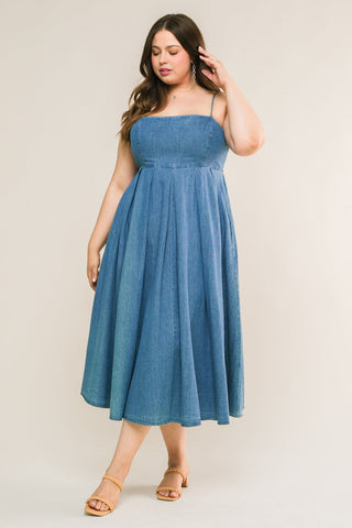 CAPTIVATING HEART DENIM MIDI DRESS - By Baano