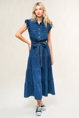 FAN FAVORITE WOVEN DENIM MIDI DRESS - By Baano