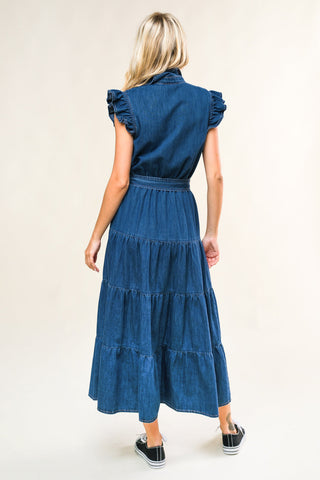 FAN FAVORITE WOVEN DENIM MIDI DRESS - By Baano