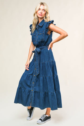 FAN FAVORITE WOVEN DENIM MIDI DRESS - By Baano