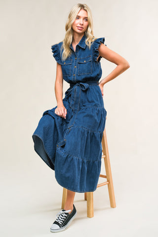 FAN FAVORITE WOVEN DENIM MIDI DRESS - By Baano