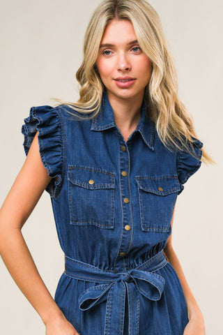 FAN FAVORITE WOVEN DENIM MIDI DRESS - By Baano