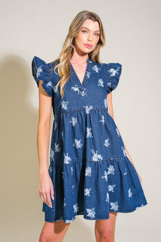 ROMANTICALLY ENTANGLED DENIM MINI DRESS - By Baano