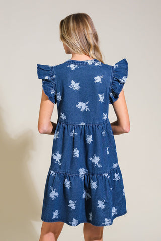 ROMANTICALLY ENTANGLED DENIM MINI DRESS - By Baano