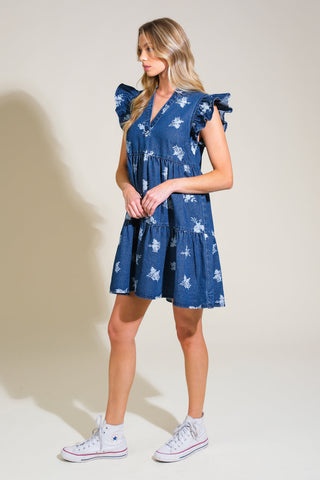 ROMANTICALLY ENTANGLED DENIM MINI DRESS - By Baano