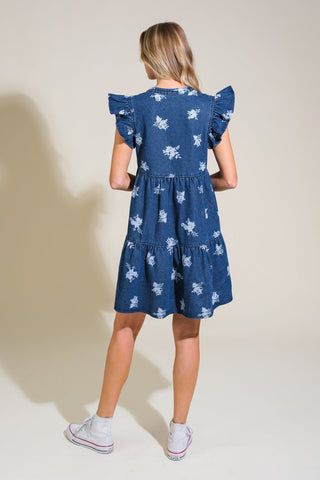 ROMANTICALLY ENTANGLED DENIM MINI DRESS - By Baano