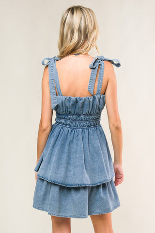ALONG THE SHORELINE DENIM MINI DRESS - By Baano