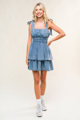ALONG THE SHORELINE DENIM MINI DRESS - By Baano