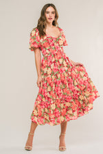 LOVE IS BLOOMING WOVEN MIDI DRESS - By Baano