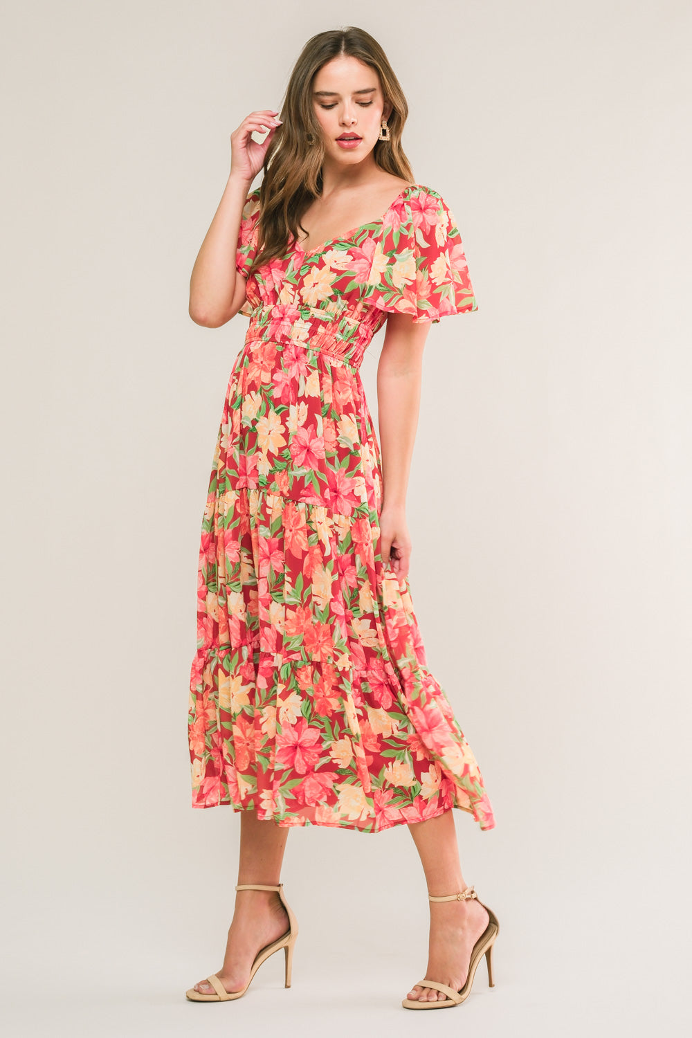 LOVE IS BLOOMING WOVEN MIDI DRESS - By Baano