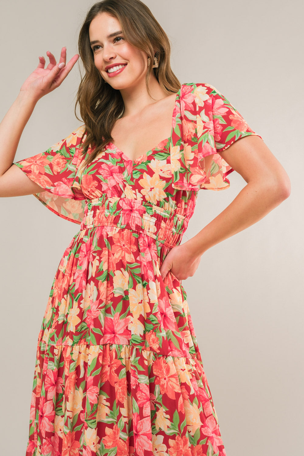 LOVE IS BLOOMING WOVEN MIDI DRESS - By Baano