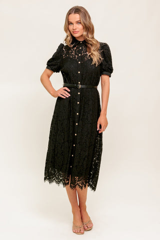 TIMID TO TENACIOUS WOVEN LACE SHIRT DRESS - By Baano
