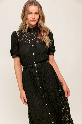 TIMID TO TENACIOUS WOVEN LACE SHIRT DRESS - By Baano