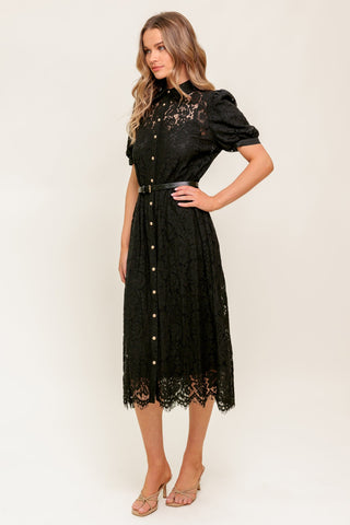 TIMID TO TENACIOUS WOVEN LACE SHIRT DRESS - By Baano