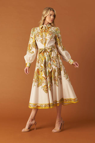 FIELDS OF GOLD WOVEN MIDI SHIRT DRESS - By Baano