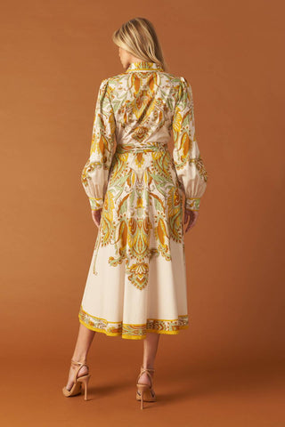 FIELDS OF GOLD WOVEN MIDI SHIRT DRESS - By Baano