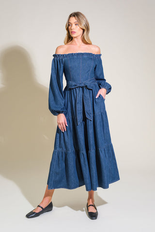 ARTISTIC IMPULSE DENIM MIDI DRESS - By Baano