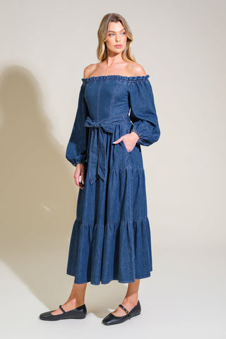 ARTISTIC IMPULSE DENIM MIDI DRESS - By Baano