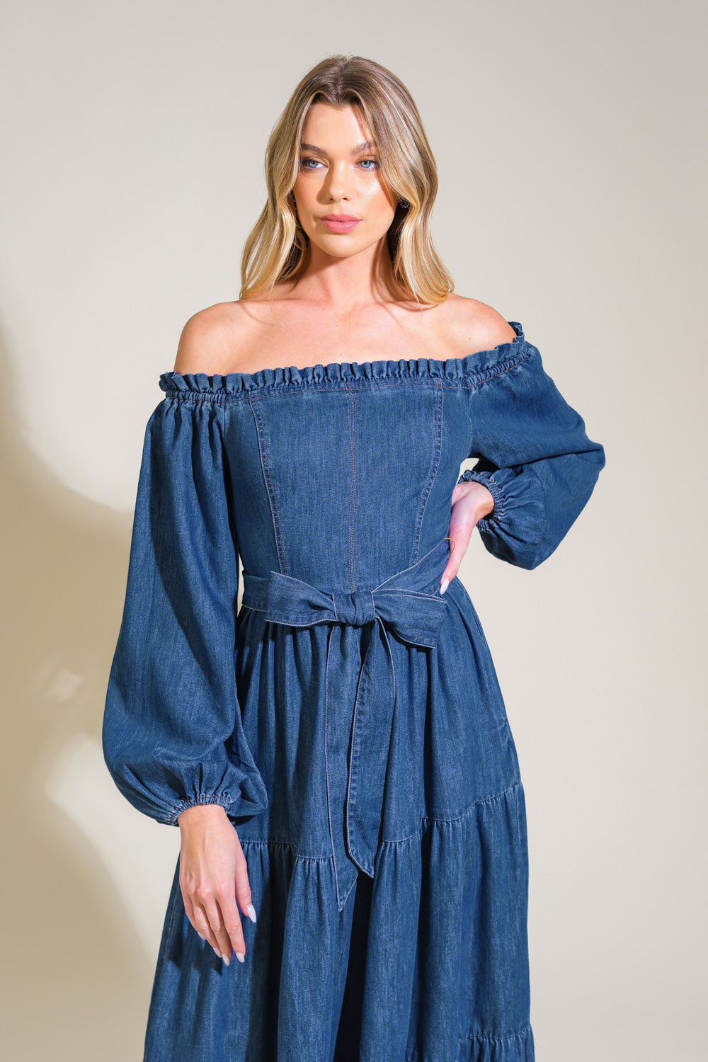 ARTISTIC IMPULSE DENIM MIDI DRESS - By Baano