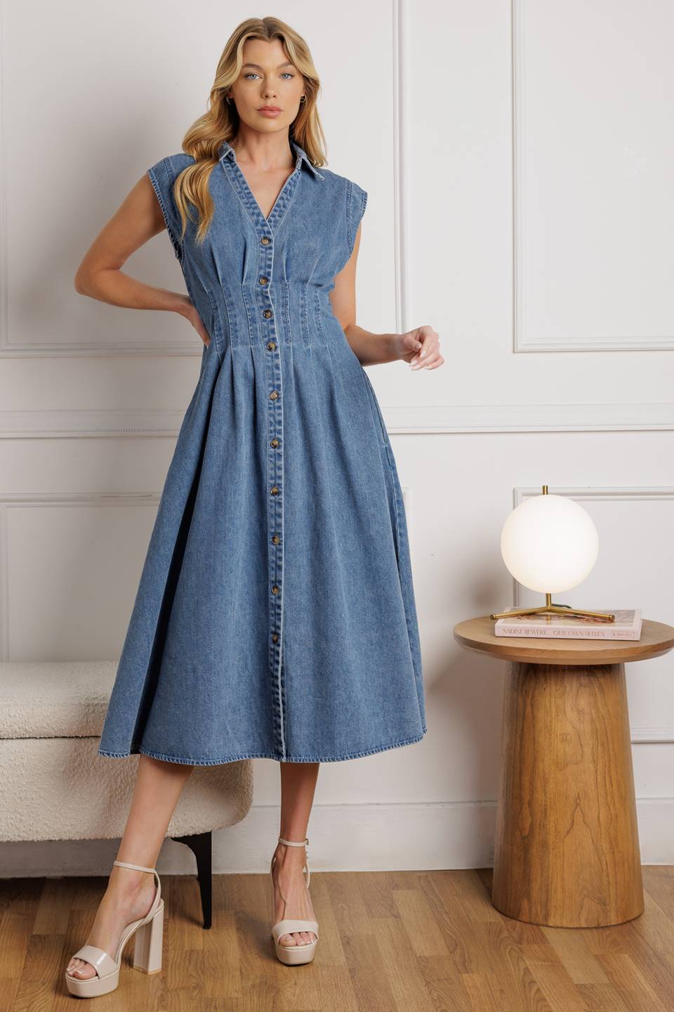 ROSES OF LOVE DENIM MIDI DRESS - By Baano