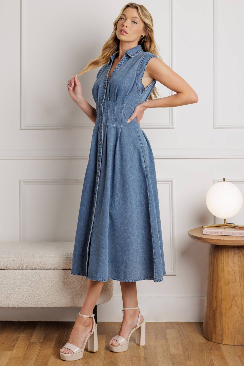 ROSES OF LOVE DENIM MIDI DRESS - By Baano