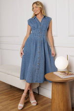 ROSES OF LOVE DENIM MIDI DRESS - By Baano